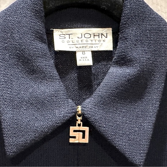 Vintage ST JOHN Collection by Marie Gray Knit Blazer w/Logo Zipper in Navy SZ 6 - Picture 5 of 6